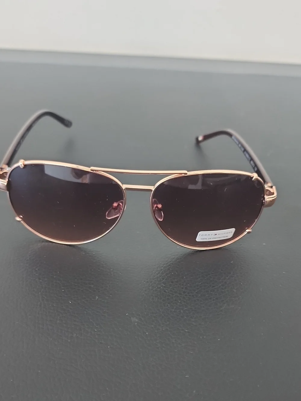 Tommy Hilfiger Rose Gold Aviator Sunglasses with Brown Lenses